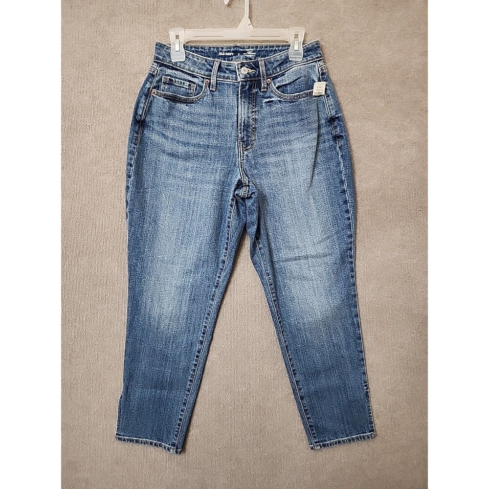 Old Navy Curvy OG Straight Ankle Jeans Womens 8 Blue Medium Wash Side Slits NEW